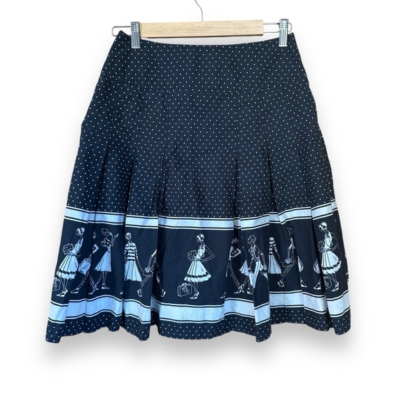 Vintage Liz Claiborne Pleated Midi Skirt Polka Dot Shoppers 100% Cotton Black 4P - Picture 4 of 7